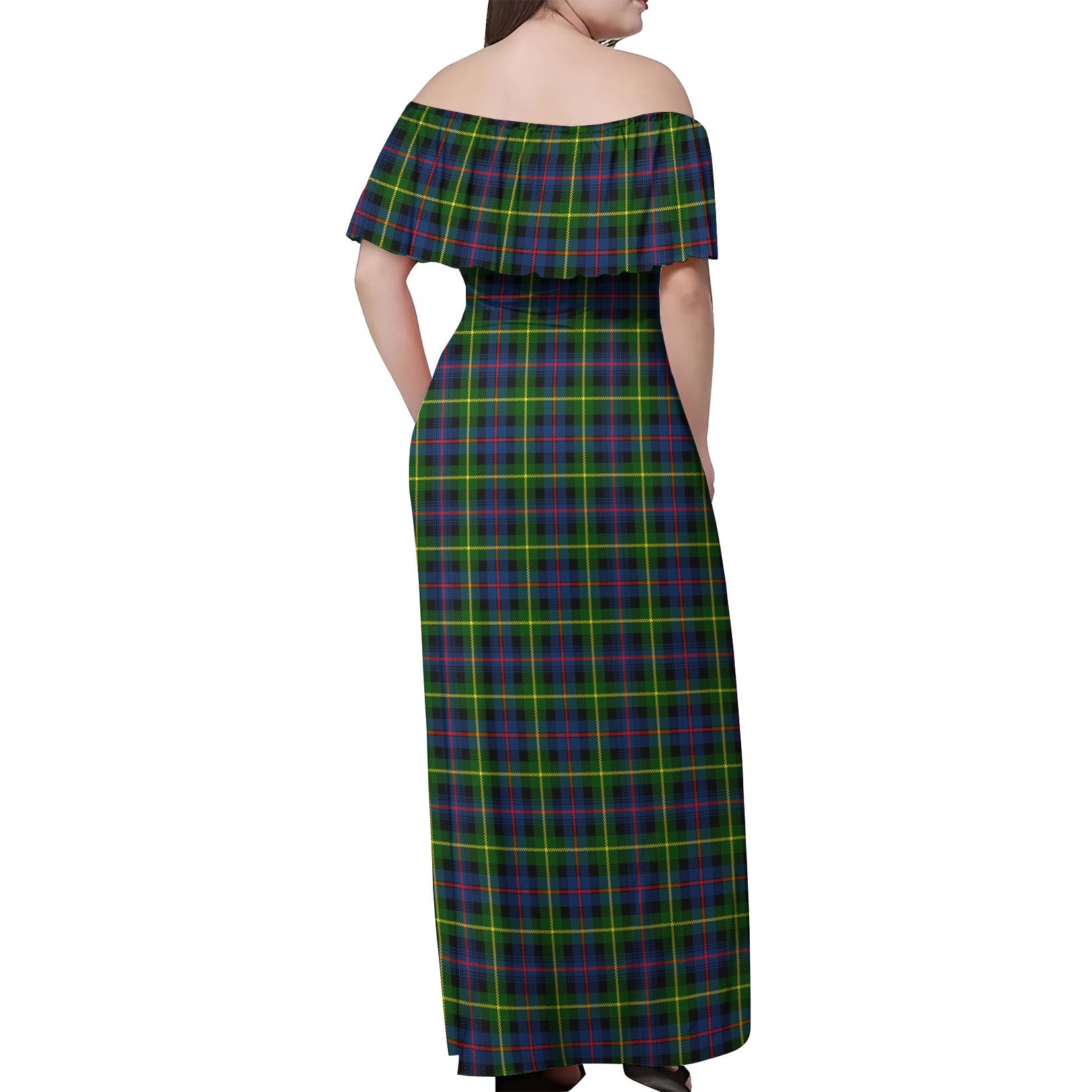 Farquharson Modern Tartan Off Shoulder Long Dress - Tartanvibesclothing