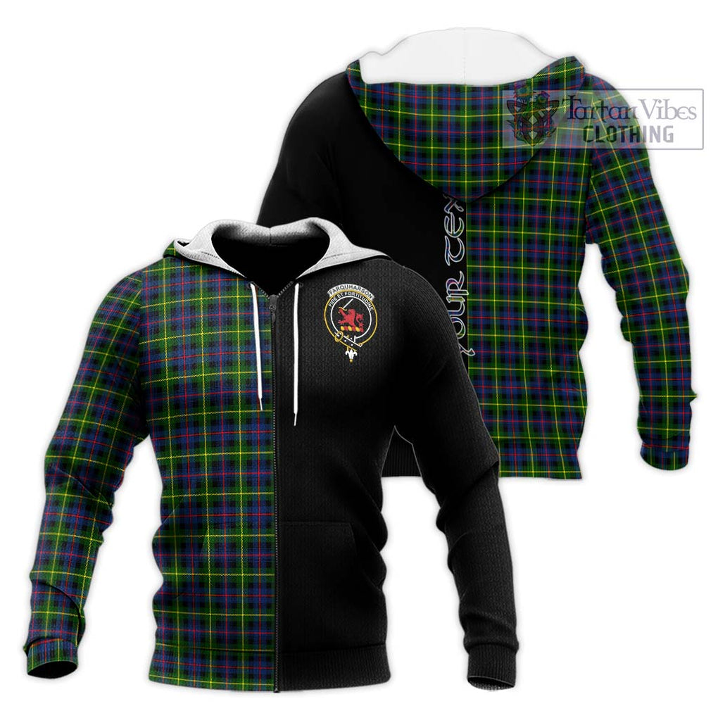 Farquharson Modern Tartan Knitted Hoodie with Family Crest and Half Of Me Style Unisex Knitted Zip Hoodie - Tartanvibesclothing Shop