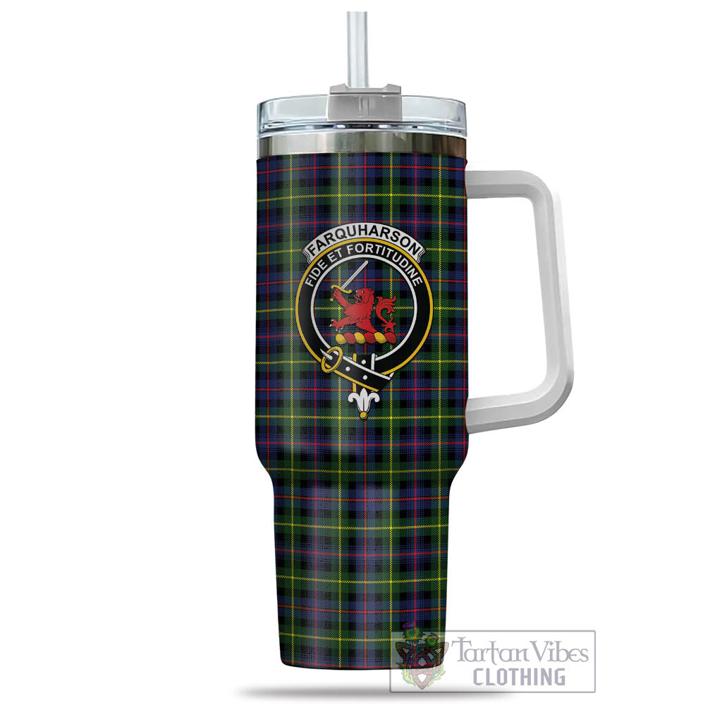 Tartan Vibes Clothing Farquharson Modern Tartan and Family Crest Tumbler with Handle