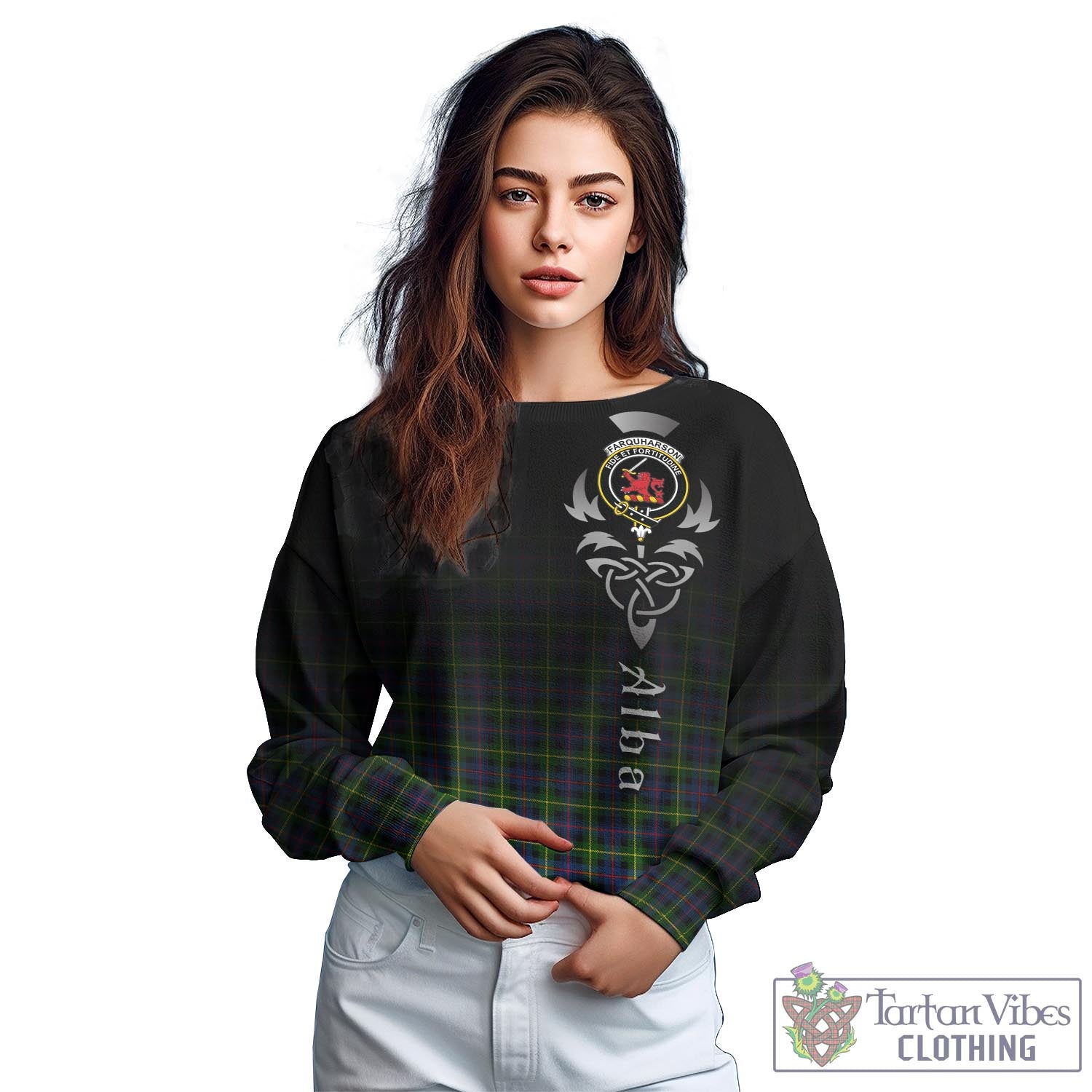 Tartan Vibes Clothing Farquharson Modern Tartan Sweatshirt Featuring Alba Gu Brath Family Crest Celtic Inspired