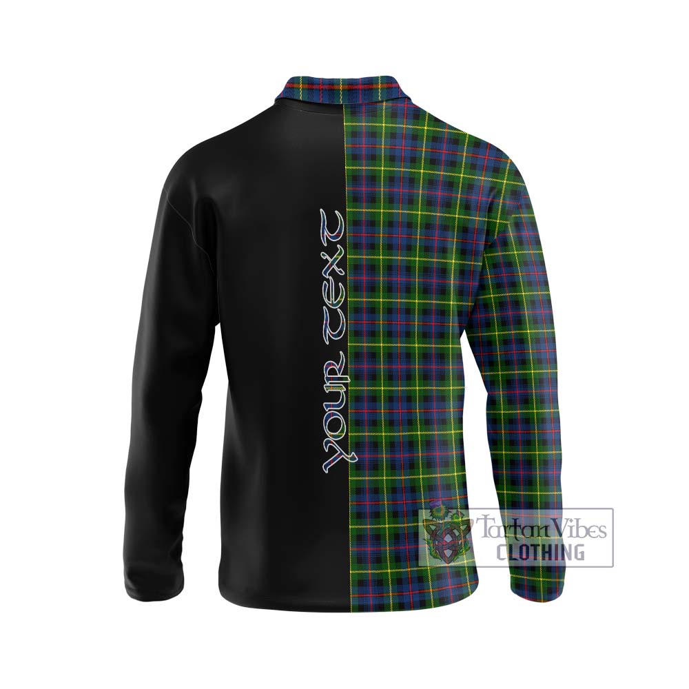 Farquharson Modern Tartan Long Sleeve Polo Shirt with Family Crest and Half Of Me Style - Tartanvibesclothing Shop