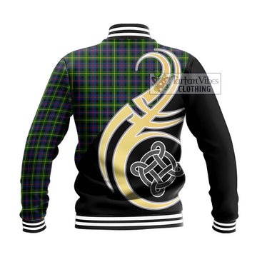 Farquharson Modern Tartan Baseball Jacket with Family Crest and Celtic Symbol Style