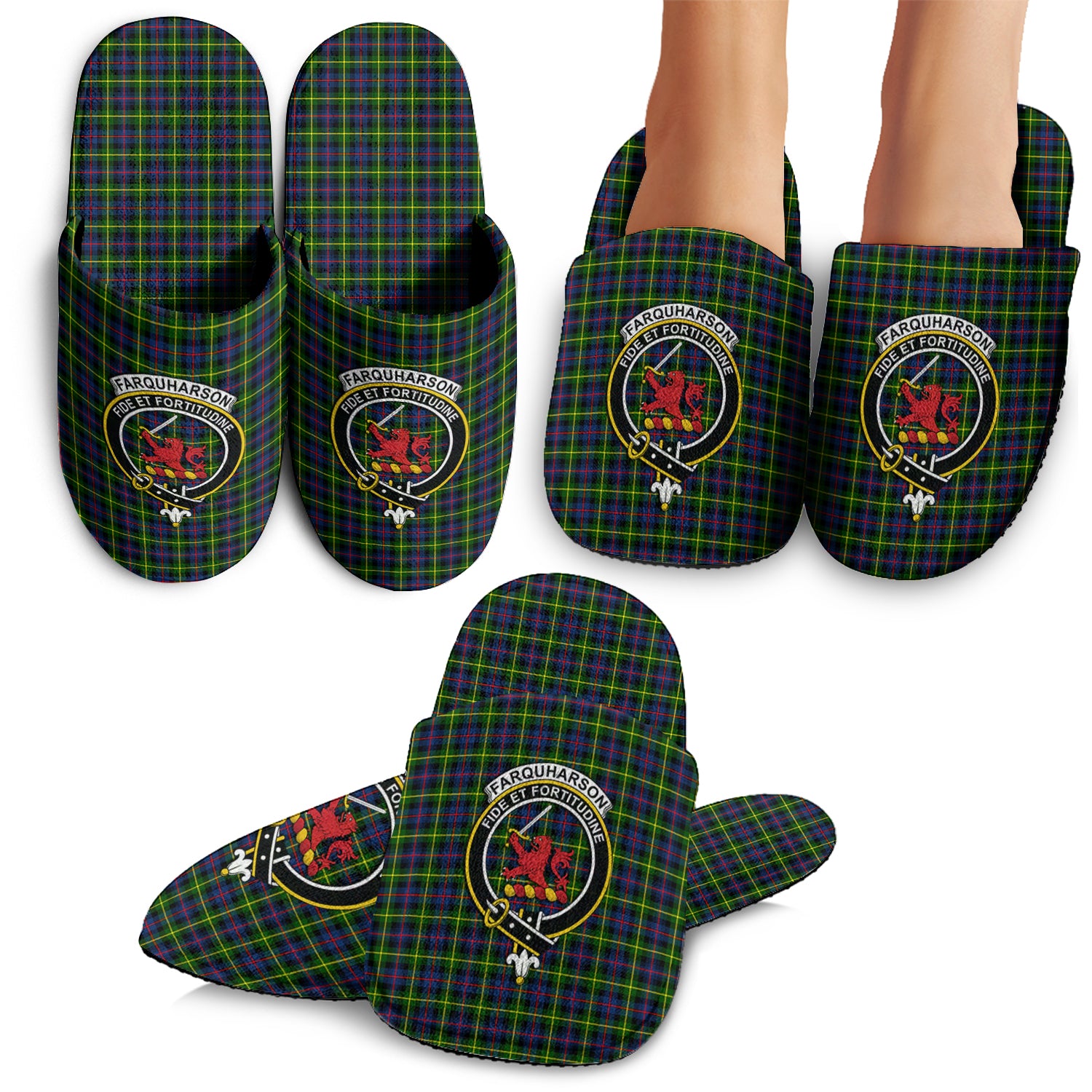Farquharson Modern Tartan Home Slippers with Family Crest - Tartanvibesclothing