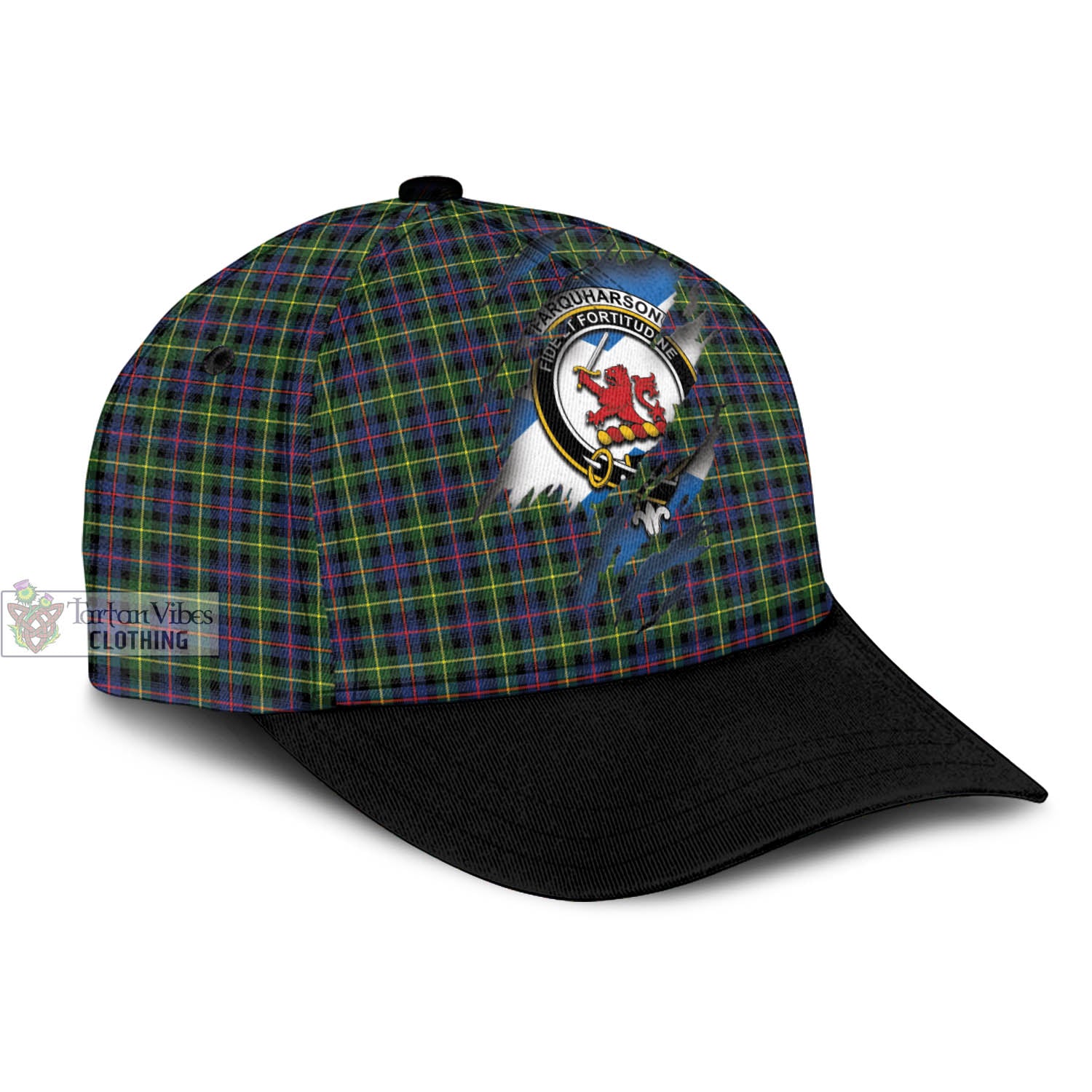 Tartan Vibes Clothing Farquharson Modern Tartan Classic Cap with Family Crest In Me Style