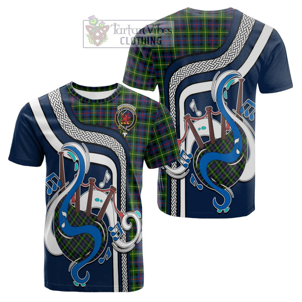 Tartan Vibes Clothing Farquharson Modern Tartan Cotton T-shirt with Epic Bagpipe Style