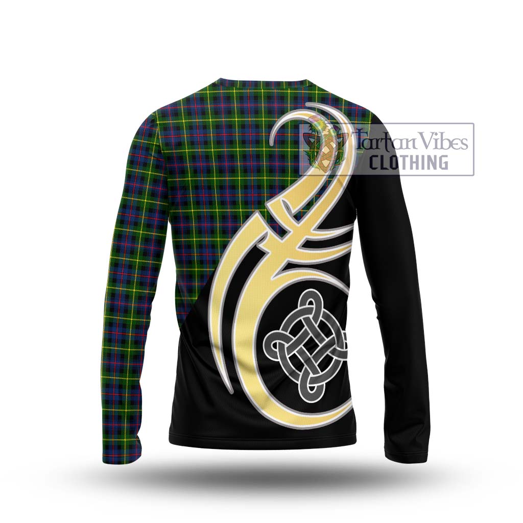 Farquharson Modern Tartan Long Sleeve T-Shirt with Family Crest and Celtic Symbol Style - Tartan Vibes Clothing