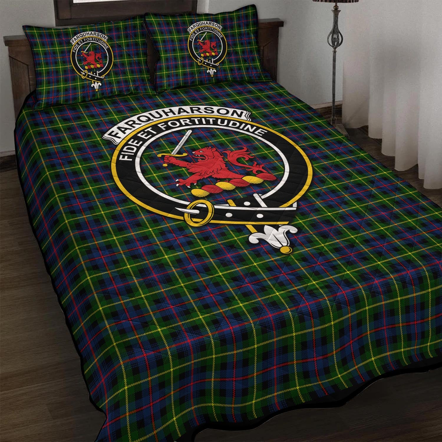 Farquharson Modern Tartan Quilt Bed Set with Family Crest - Tartan Vibes Clothing