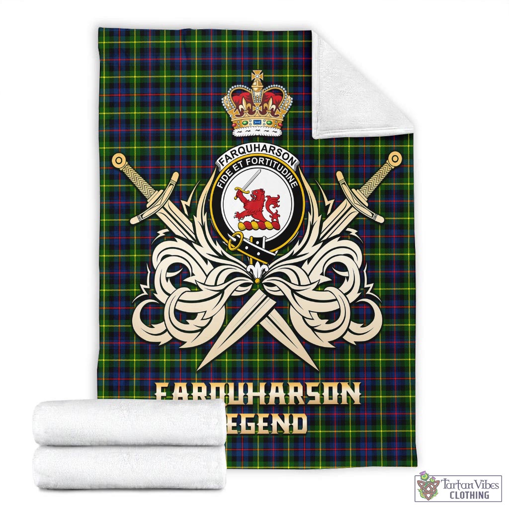 Tartan Vibes Clothing Farquharson Modern Tartan Blanket with Clan Crest and the Golden Sword of Courageous Legacy