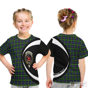 Farquharson Modern Tartan Kid T-Shirt with Family Crest Circle Style