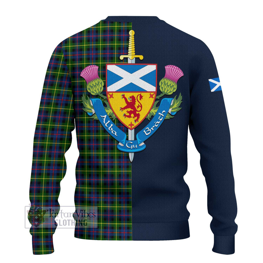 Tartan Vibes Clothing Farquharson Modern Tartan Knitted Sweater with Scottish Lion Royal Arm Half Style