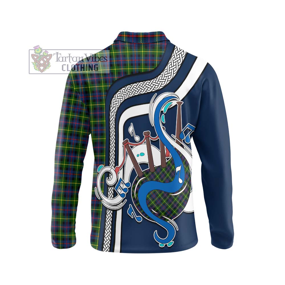 Tartan Vibes Clothing Farquharson Modern Tartan Long Sleeve Polo Shirt with Epic Bagpipe Style