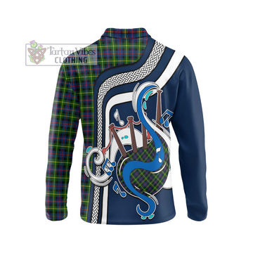 Farquharson Modern Tartan Long Sleeve Polo Shirt with Epic Bagpipe Style