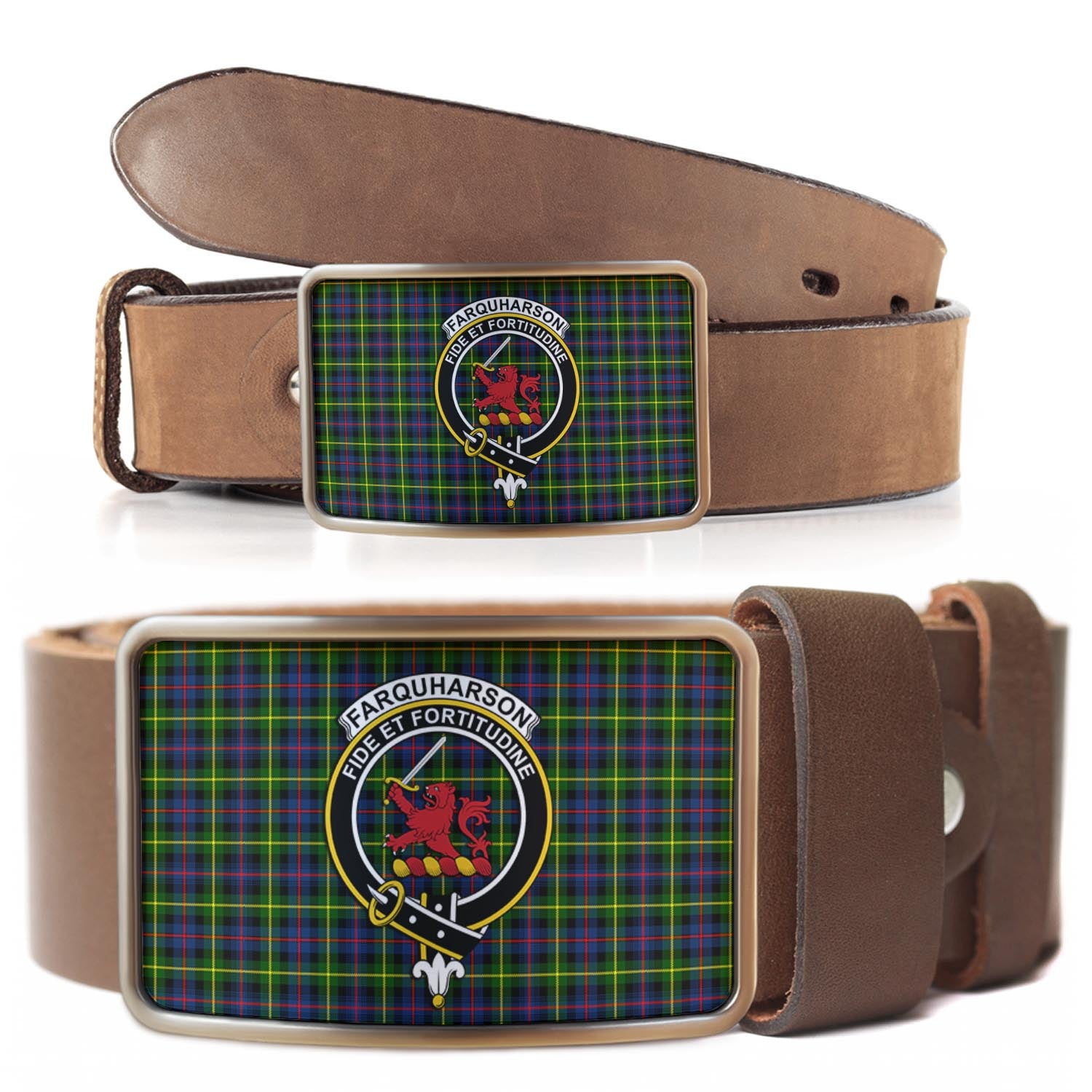 Farquharson Modern Tartan Belt Buckles with Family Crest - Tartan Vibes Clothing