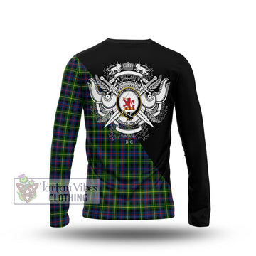 Farquharson Modern Tartan Long Sleeve T-Shirt with Family Crest and Military Logo Style