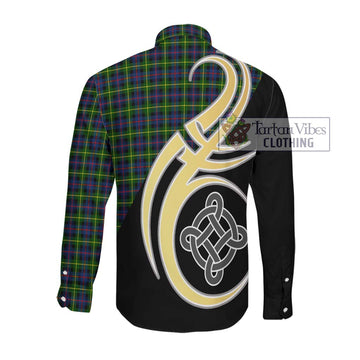 Farquharson Modern Tartan Long Sleeve Button Shirt with Family Crest and Celtic Symbol Style