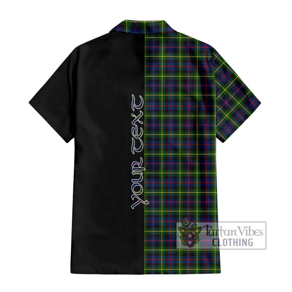 Farquharson Modern Tartan Short Sleeve Button Shirt with Family Crest and Half Of Me Style - Tartanvibesclothing Shop