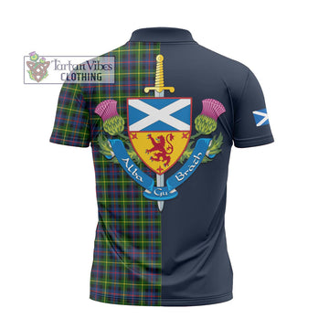 Farquharson Modern Tartan Zipper Polo Shirt Alba with Scottish Lion Royal Arm Half Style