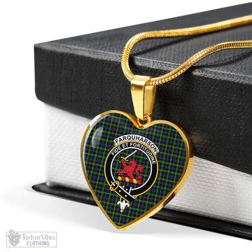 Farquharson Modern Tartan Heart Necklace with Family Crest