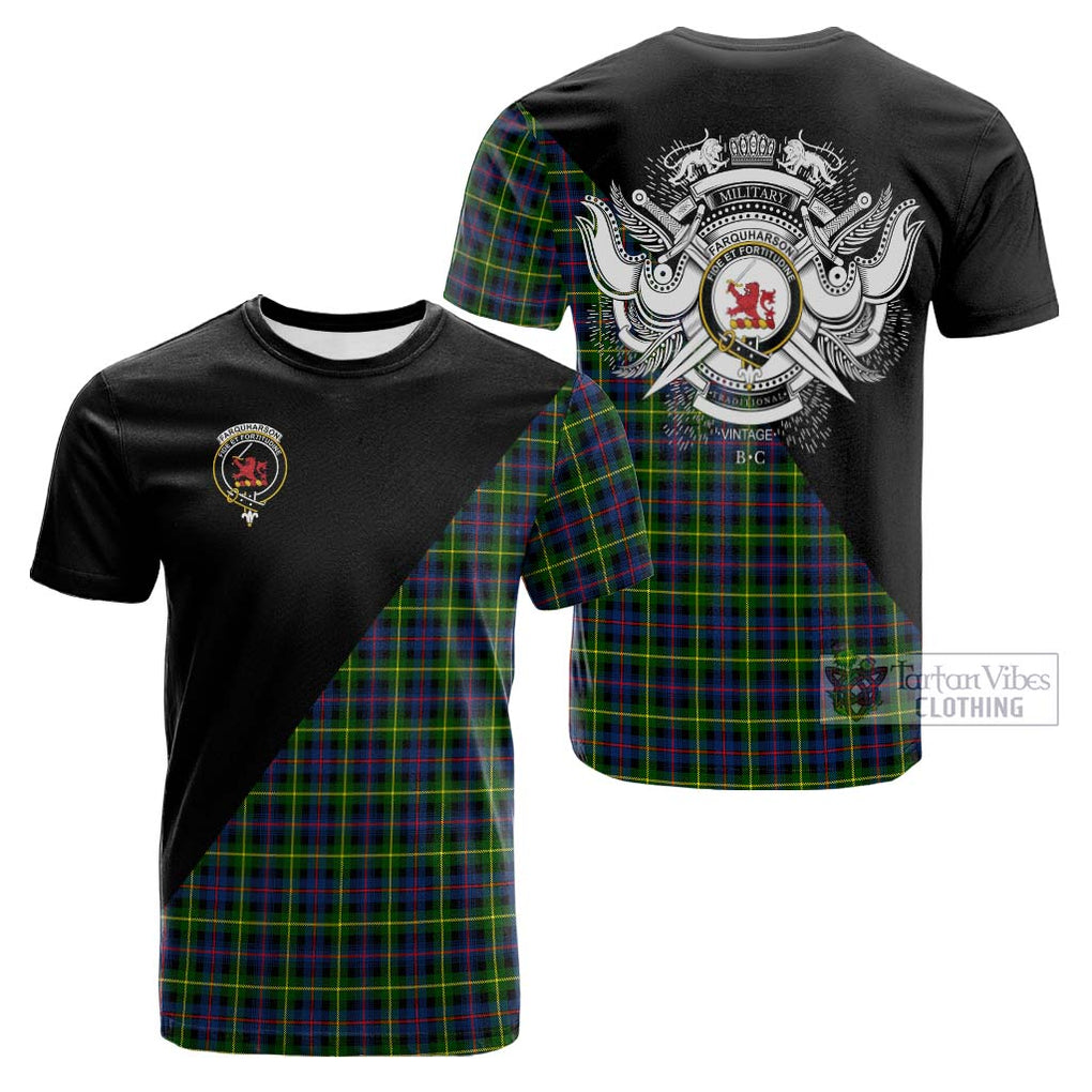 Tartan Vibes Clothing Farquharson Modern Tartan Cotton T-shirt with Family Crest and Military Logo Style