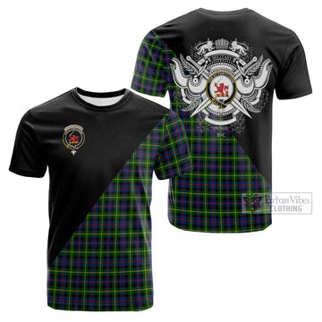 Farquharson Modern Tartan Cotton T-shirt with Family Crest and Military Logo Style