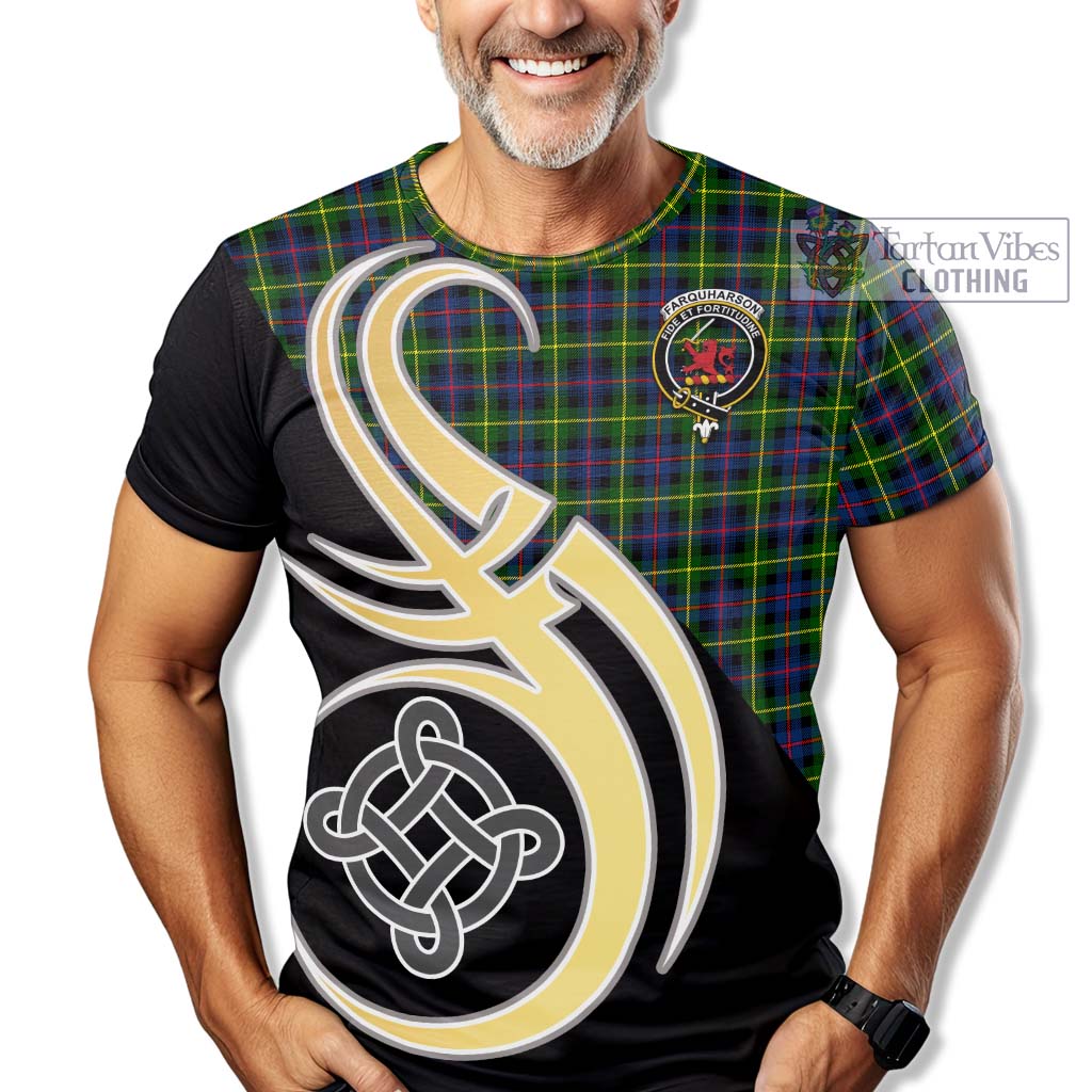 Tartan Vibes Clothing Farquharson Modern Tartan T-Shirt with Family Crest and Celtic Symbol Style