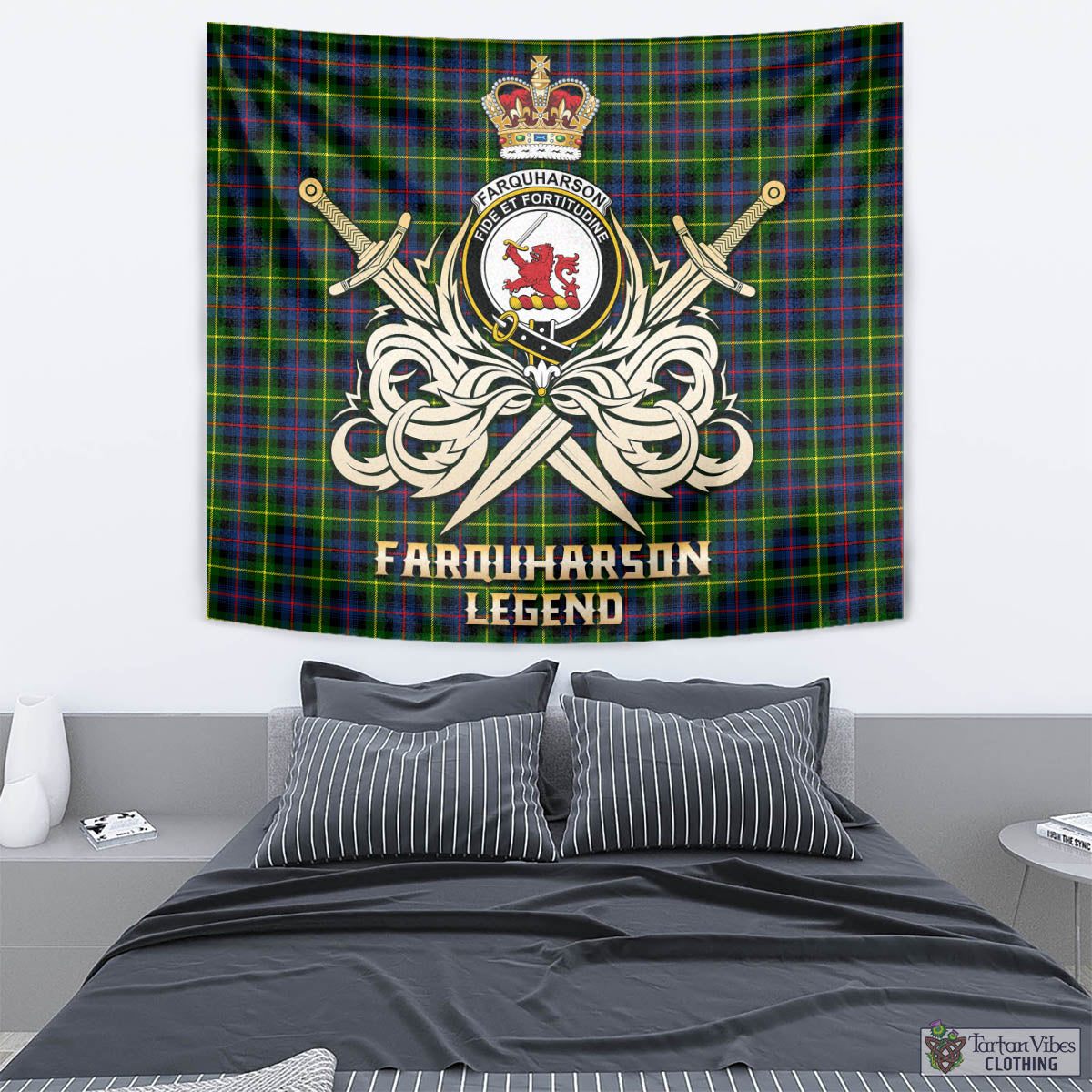 Tartan Vibes Clothing Farquharson Modern Tartan Tapestry with Clan Crest and the Golden Sword of Courageous Legacy