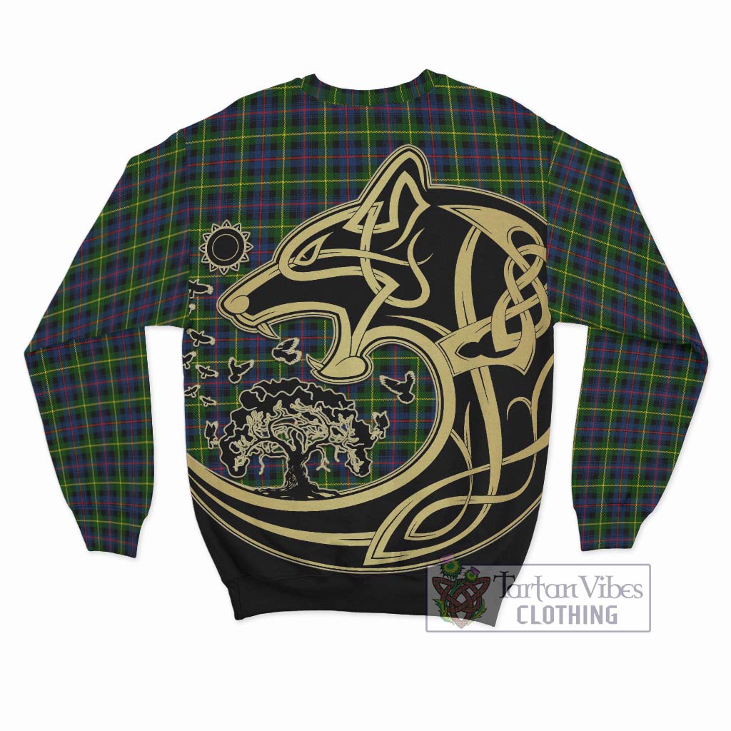 Tartan Vibes Clothing Farquharson Modern Tartan Sweatshirt with Family Crest Celtic Wolf Style