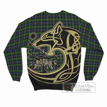 Farquharson Modern Tartan Sweatshirt with Family Crest Celtic Wolf Style
