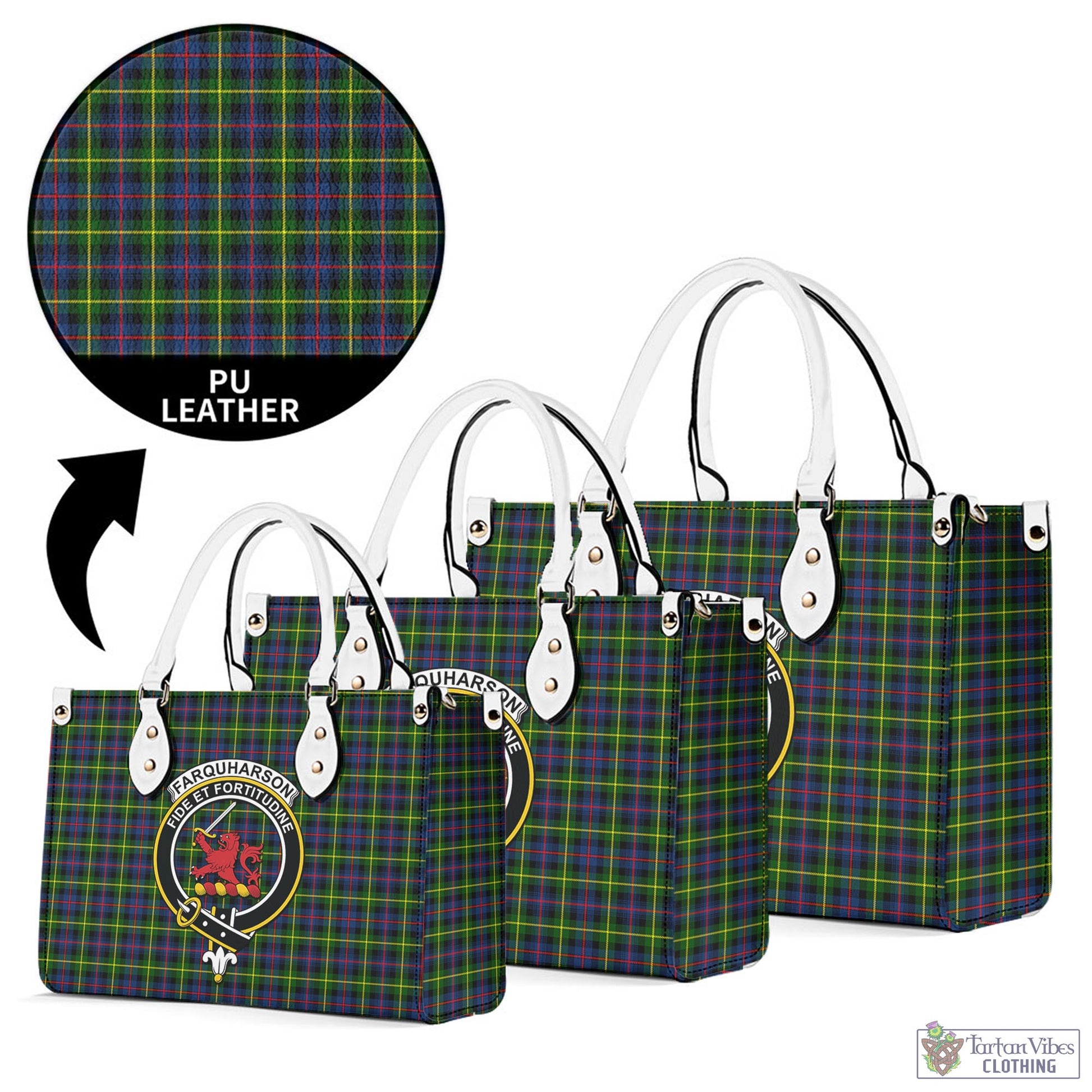 Tartan Vibes Clothing Farquharson Modern Tartan Luxury Leather Handbags with Family Crest