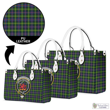 Farquharson Modern Tartan Luxury Leather Handbags with Family Crest