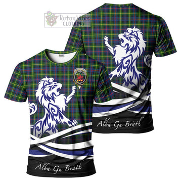 Farquharson Modern Tartan Cotton T-shirt with Alba Gu Brath Regal Lion Emblem