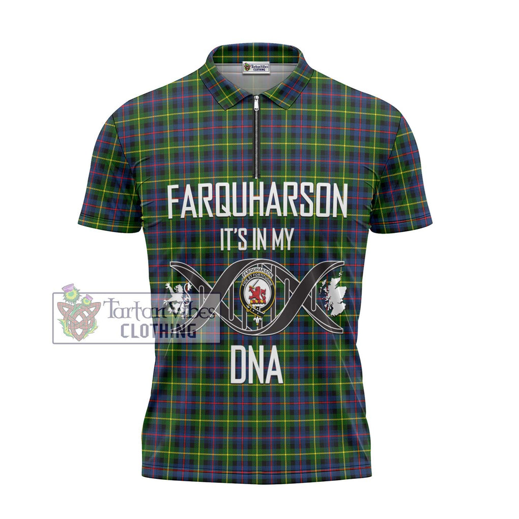 Farquharson Modern Tartan Zipper Polo Shirt with Family Crest DNA In Me Style - Tartanvibesclothing Shop