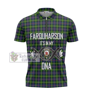 Farquharson Modern Tartan Zipper Polo Shirt with Family Crest DNA In Me Style