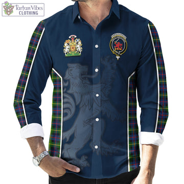 Farquharson Modern Tartan Long Sleeve Button Up Shirt with Family Crest and Lion Rampant Vibes Sport Style