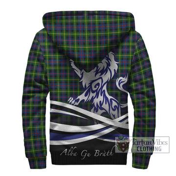 Farquharson Modern Tartan Sherpa Hoodie with Alba Gu Brath Regal Lion Emblem