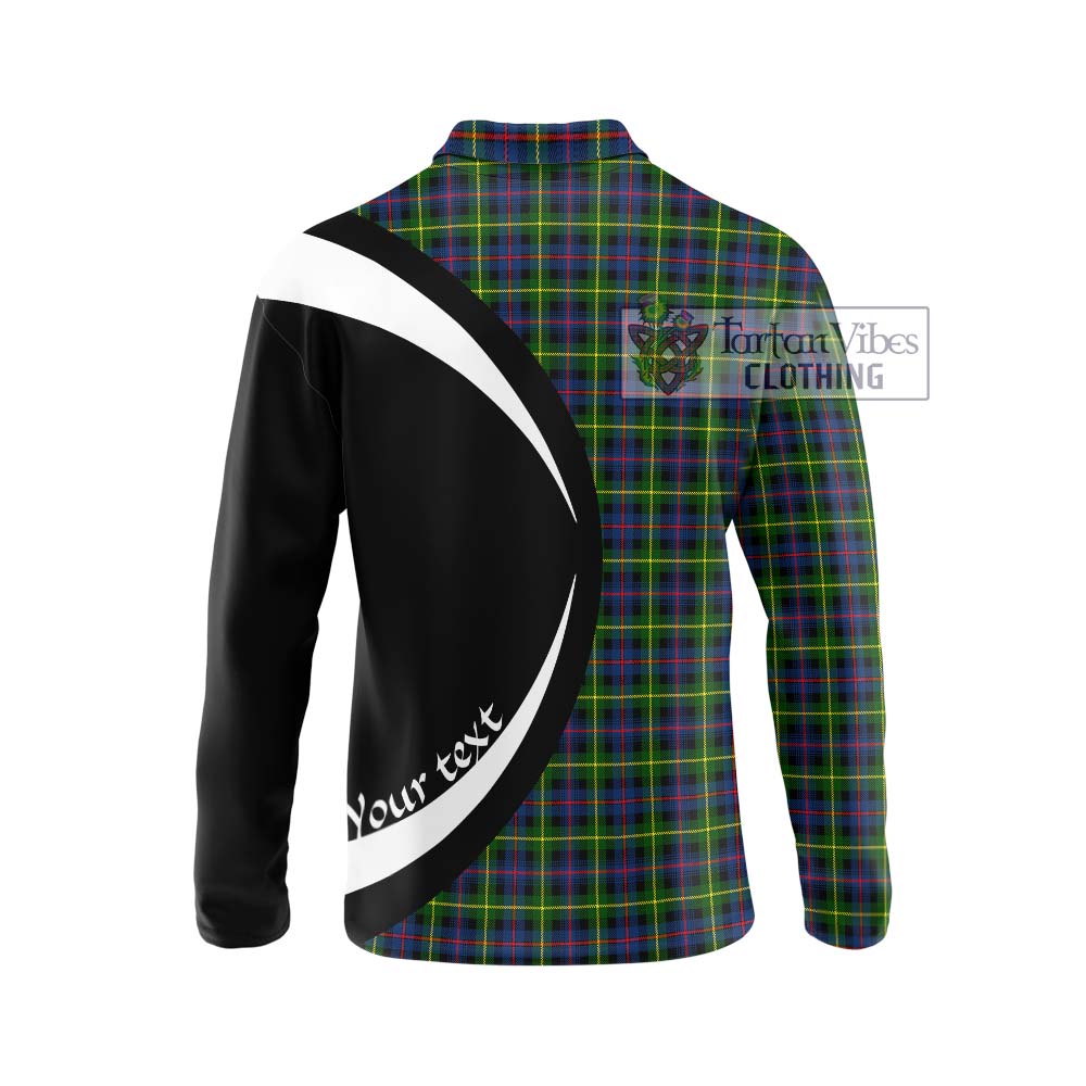 Farquharson Modern Tartan Long Sleeve Polo Shirt with Family Crest Circle Style - Tartan Vibes Clothing