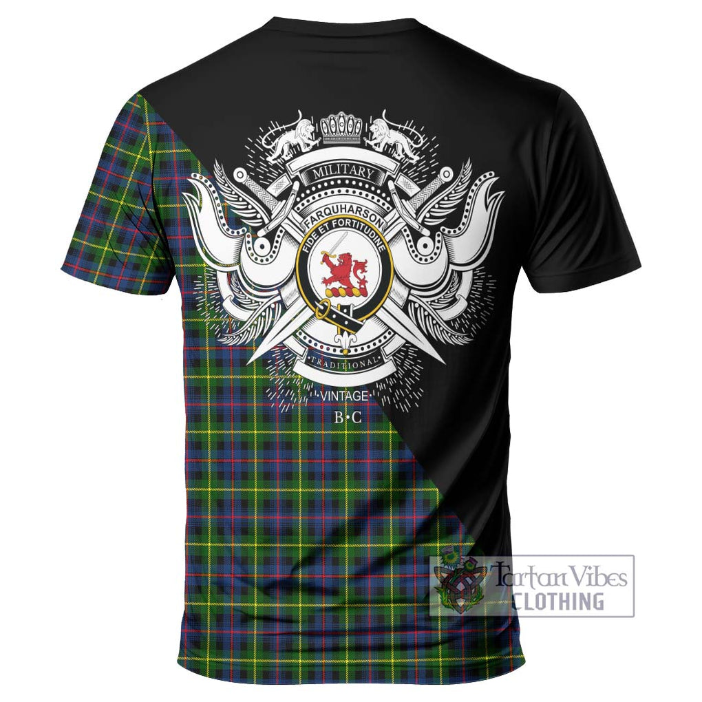 Farquharson Modern Tartan T-Shirt with Family Crest and Military Logo Style - Tartanvibesclothing Shop