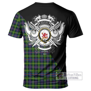 Farquharson Modern Tartan T-Shirt with Family Crest and Military Logo Style