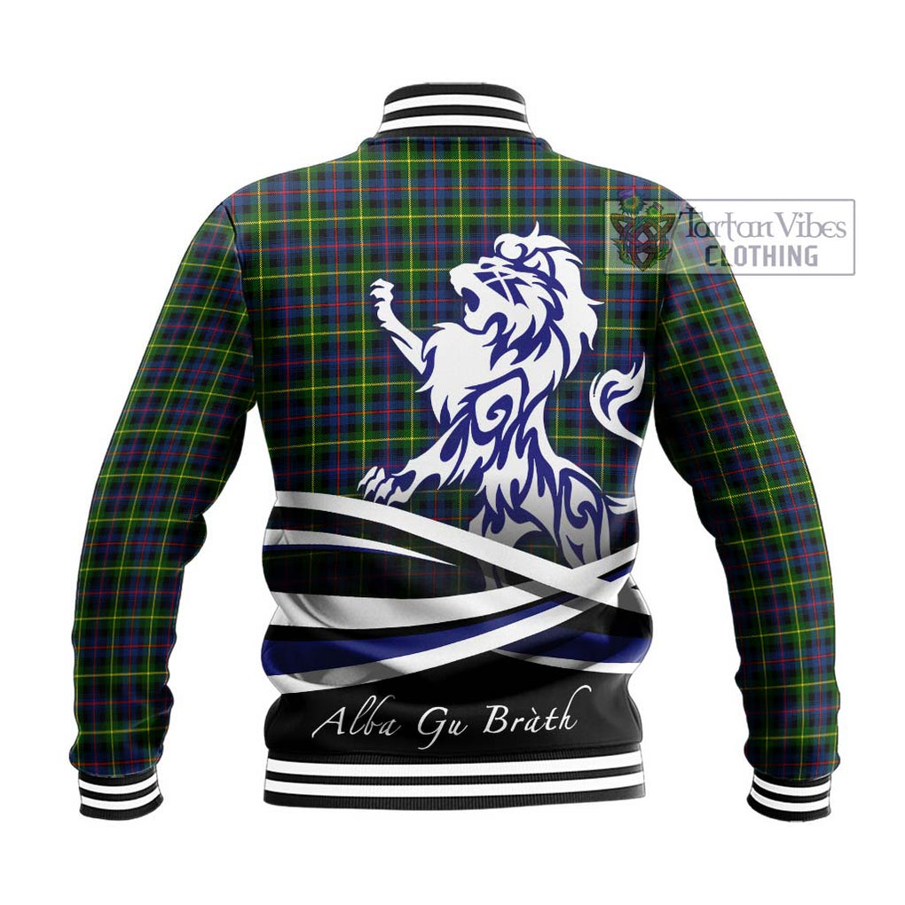 Farquharson Modern Tartan Baseball Jacket with Alba Gu Brath Regal Lion Emblem - Tartanvibesclothing Shop