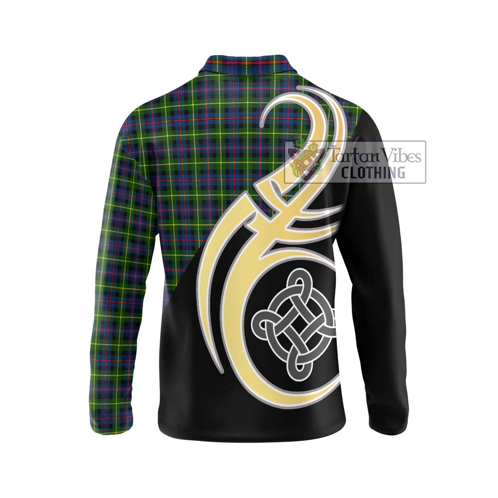 Farquharson Modern Tartan Long Sleeve Polo Shirt with Family Crest and Celtic Symbol Style - Tartan Vibes Clothing