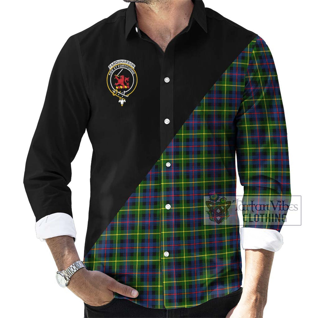 Farquharson Modern Tartan Long Sleeve Button Shirt with Family Crest and Military Logo Style - Tartanvibesclothing Shop