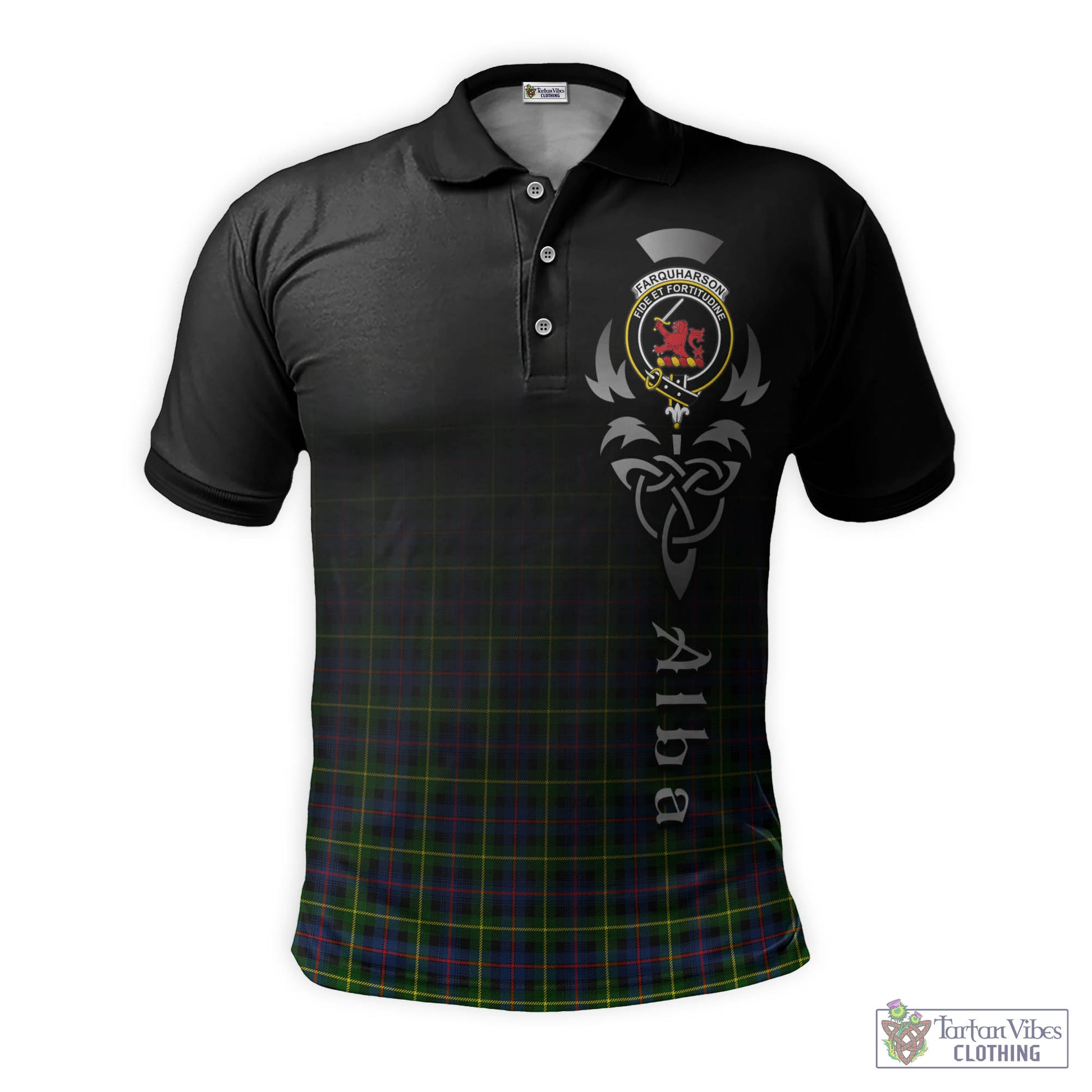 Tartan Vibes Clothing Farquharson Modern Tartan Polo Shirt Featuring Alba Gu Brath Family Crest Celtic Inspired