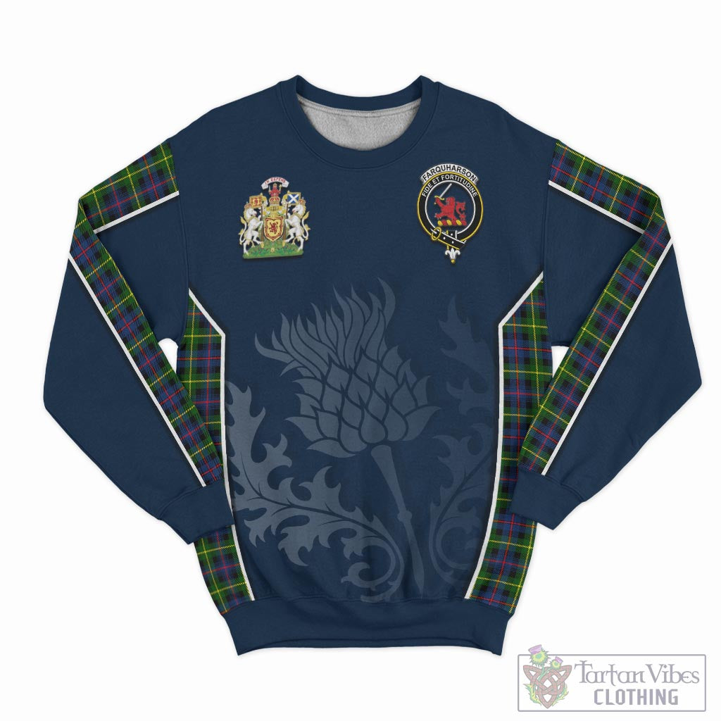 Tartan Vibes Clothing Farquharson Modern Tartan Sweatshirt with Family Crest and Scottish Thistle Vibes Sport Style