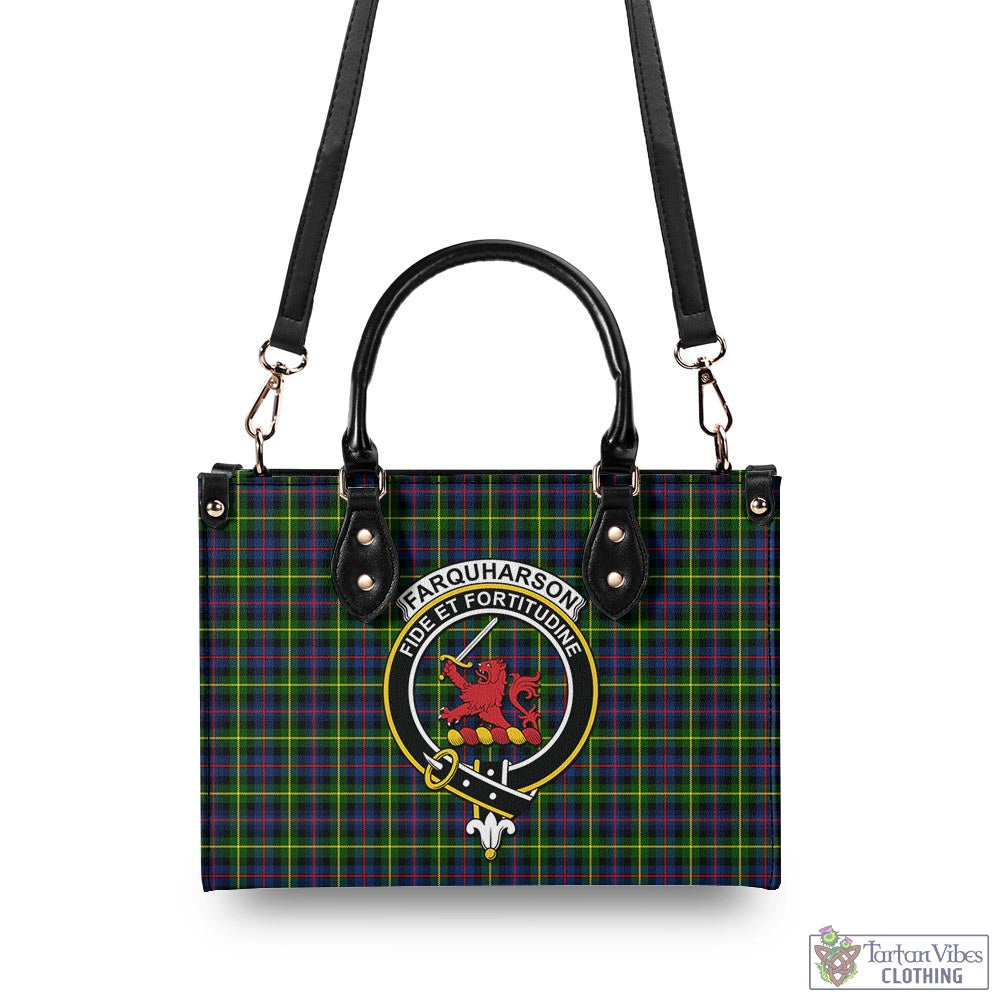 Tartan Vibes Clothing Farquharson Modern Tartan Luxury Leather Handbags with Family Crest