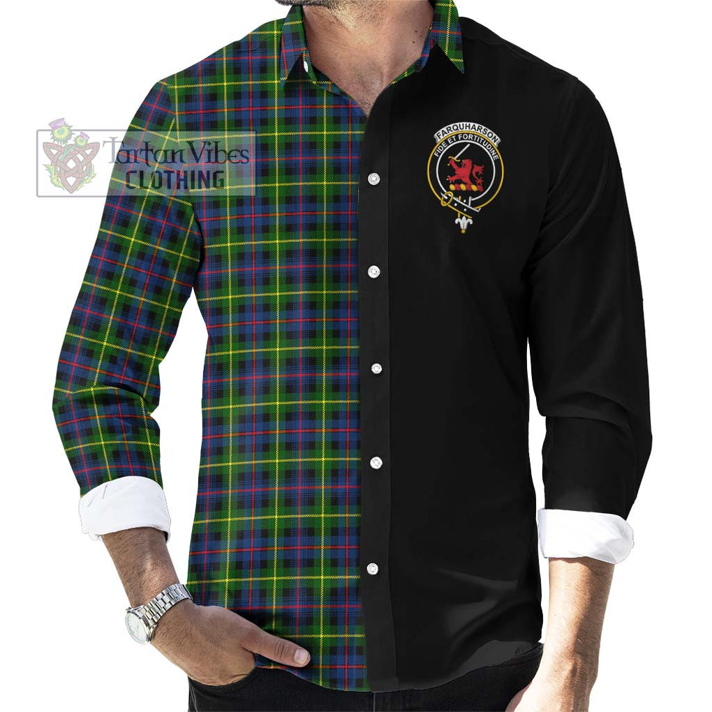 Farquharson Modern Tartan Long Sleeve Button Shirt with Family Crest and Half Of Me Style - Tartanvibesclothing Shop