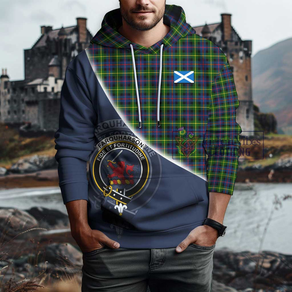 Farquharson Modern Tartan Hoodie with Personalised National Flag and Family Crest Half Style - Tartanvibesclothing Shop