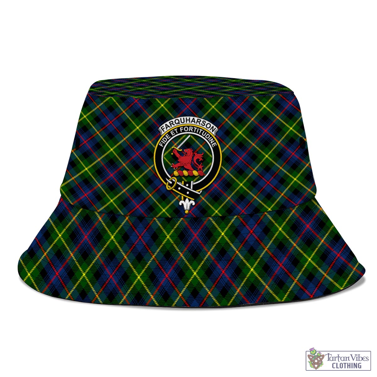 Tartan Vibes Clothing Farquharson Modern Tartan Bucket Hat with Family Crest