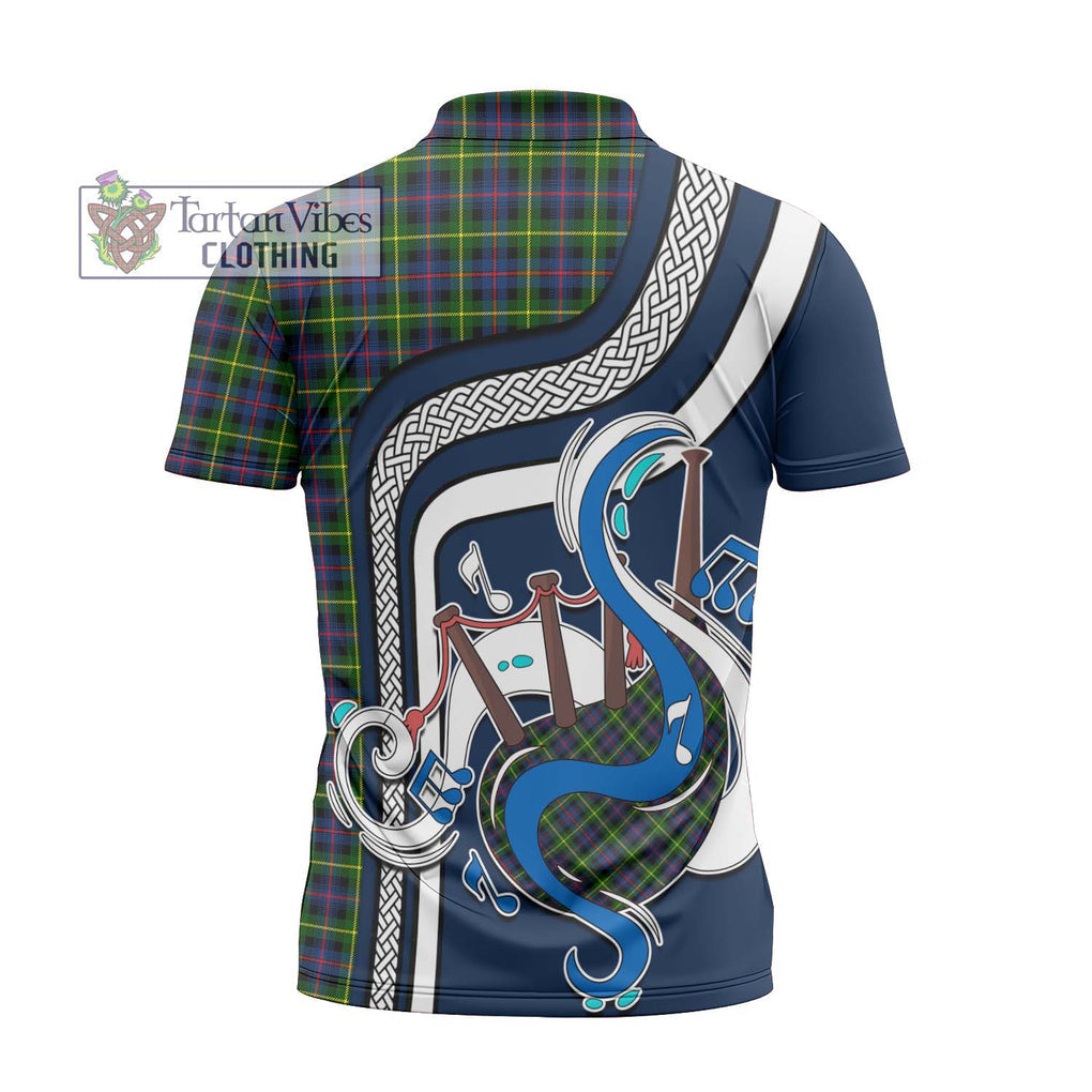 Farquharson Modern Tartan Zipper Polo Shirt with Epic Bagpipe Style - Tartanvibesclothing Shop