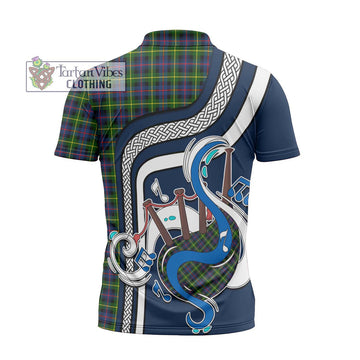 Farquharson Modern Tartan Zipper Polo Shirt with Epic Bagpipe Style