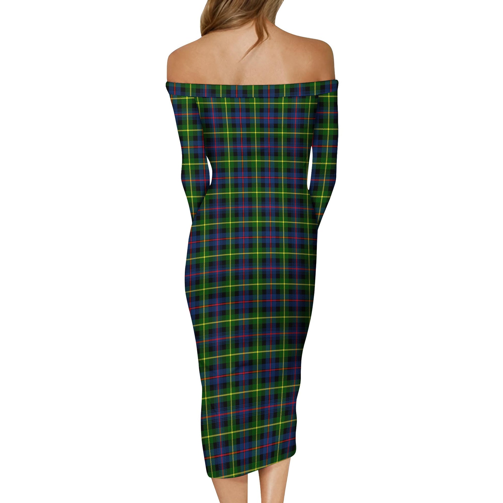 Farquharson Modern Tartan Off Shoulder Lady Dress - Tartanvibesclothing